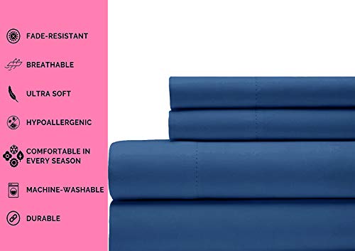 Dormica King Sheet Set Italian Finish 100% Egyptian Cotton Sateen Weave 800Tc Soft And Silky Solid Bed Sheet With Fitted Sheet,Flat Sheet,2 Pillow Cases Fit Up To 18 Inch Deep Pocket, (Navy Blue) #TOP2