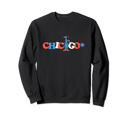 Funny Chicago Landmark Building Chicago Texto en rojo y azul Sudadera
