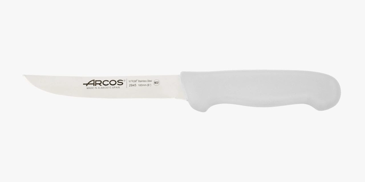 Arcos Boning Knife 6 Inch Nitrum Stainless Steel and 160 mm blade. Professional Butcher Knife to Slice Bones from Meat. Ergonomic Polypropylene Handle. Series 2900. Color Black.