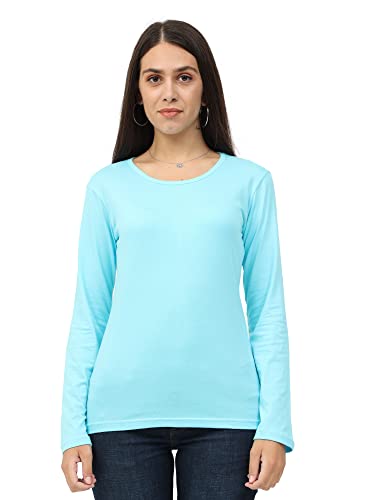 Image of FLEXIMAA Women's Cotton Plain Round Neck Full Sleeve T-Shirt