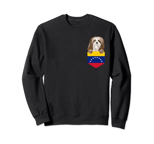 Venezuela Flag Lhasa Apsos Dog In Pocket Sweatshirt, Black
