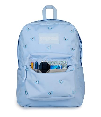 Image of JanSport Superbreak Plus FX Backpack - Work, Travel, or Laptop Bag with Water Bottle Pocket, Superbreak Plus Fx, Tiny Butterflies Hydrangea /Md Bl