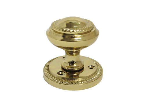 Epsom Door Handle Brass Plated Round Door Knob Set Including Tubular Latch - Georgian Style Sprung Internal External Door Knobs for Mortice Locks Tubular Latches. Sets 1
