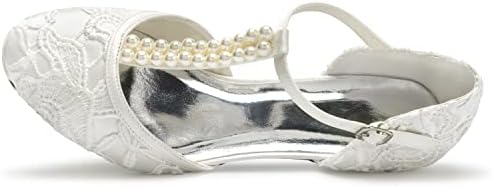 JIAJIA 01129 Women's Bridal Shoes Closed Toe T-Strap 1.8'' Low Heel Lace Satin Pumps Imitation Wedding Shoes Color Ivory,Size 5 B(M) US/35 EU | Image 7