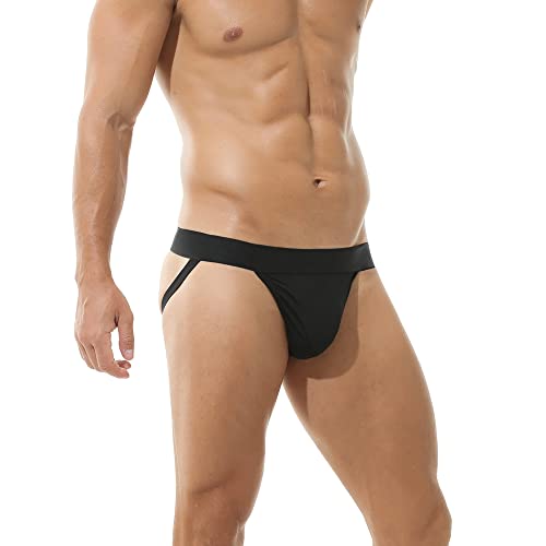 Broddle Men's Jockstrap Stretchy Nylon Pouch Workout Performance Athletic Supporters For Men Black #TOP3