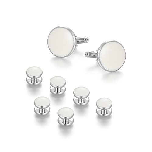 wynameleri Mens Cufflinks and Studs Set Blanks Round 4 Colors Shirt Tuxedo Buttons Packed in Cufflink Box for Business Wedding Jewelry XDS02 by wynameleri - Used condition - US$15.68