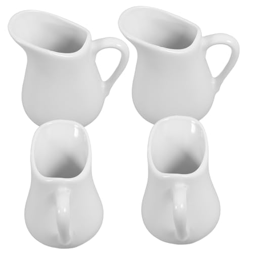 Garneck 4pcs Ceramic Milk Jug Flavored Creamer Pitcher Syrup Pitcher Latte Art Pitcher Coffee Creamer Pitcher Syrup Jar Small Creamer Pitcher Milk Pitcher Creamer Milk Jar White Ceramics