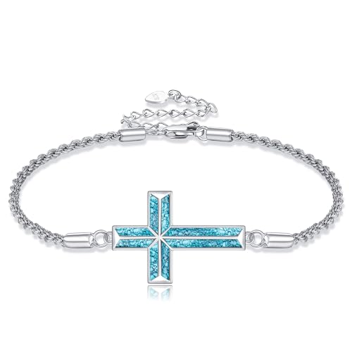 Cross Bracelet 925 Sterling Silver Turquoise Faith Religion Jesus Bracelet Jewelry For Women Christian