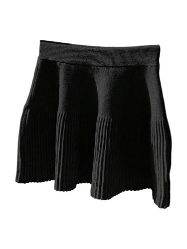 MakeMeChic Women's Knit Sweater Skirt Elastic Waist Pleated A Line Casual Mini Skirts