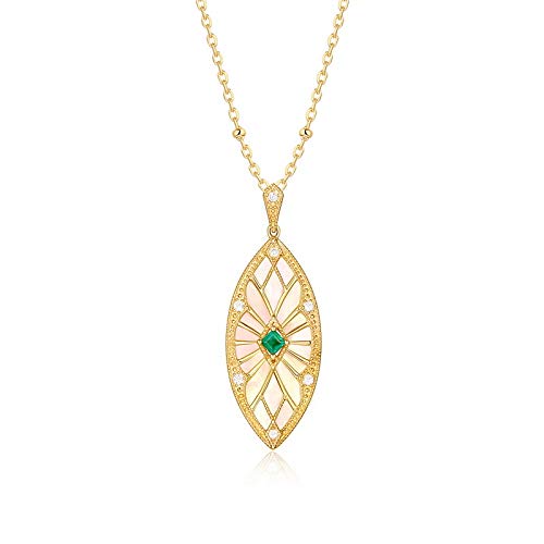 Pendentif émeraude naturelle nacre blanche ajouré automne hiver