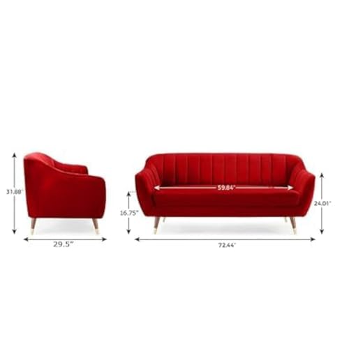 Image of 3 Seater Sofa Set with Two Cushions Perfect for Home Office Guests Living Room (Red, 3 Seater)