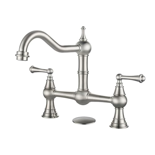 WOWOW Vintage Kitchen Faucet 8 inch Commercial Restaurant Sink Faucet 2 Handle Brushed Nickel French Country Center Kitchen Faucet 2 Hole Centerset Bar Faucet for Kitchen Sinks