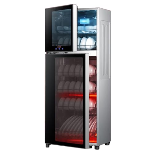 Esterilizador Comercial del disnús del 198L, secador de Calor Alto de 125°C para restaurantes, desinfectante de Doble Puerta con Tubos de Cuarzo, 40x30.5x118cm, Negro