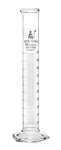 EISCO - Graduated Cylinder, 100ml - Class B Tolerance ±1.00ml - Hexagonal Base - White Graduations - Borosilicate 3.3 Glass