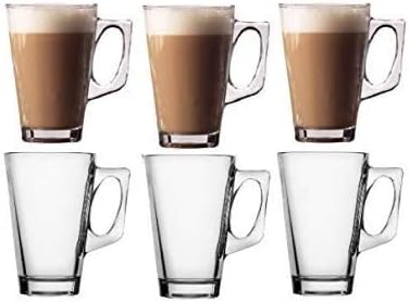 Pack of 6 Latte Glasses - Glass Cups Mugs for Coffee or Tea - 250ml - 11cm tall