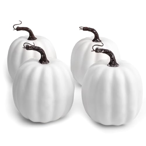 WESAPPINC Artificial Pumpkins 14PCS White Fake Large Faux Harvest Pumpkins for Autumn Thanksgiving Halloween Seasonal Holiday Decor Decoration (4pcs White Pumpkins)