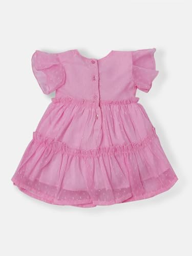 Image of Nautinati Baby Girls Flared Frock with Flutter Sleeves | Age 0-3 Years