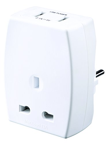 Masterplug UK naar EU plug adapter converter met 2,1 A USB-oplader.