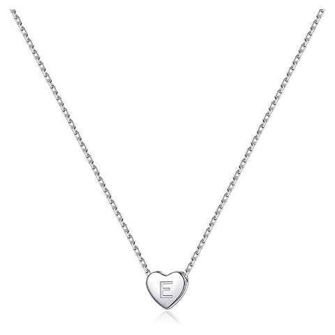 MONOOC Small E Initial Necklace, Girls Necklace Heart Necklace for Women S925 Sterling Silver Necklace Letter Necklace Initial Necklaces for Girls Dainty Necklace Gifts for Teenage Girls Cover