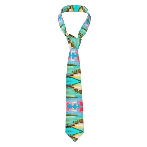 Anceky Corbata de hombre: corbata de fibra de poliéster elegante y duradera para negocios, vida cotidiana y ocasiones especiales, estampados de paisajes caribeños, color negro, talla única