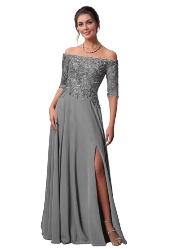 Cadoly Women's Chiffon Off Shoulder Mother of The Bride Dresses for Wedding 2025 Side Slit A-Line Formal Evening Gown