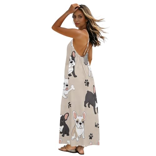 Vestido largo con tirantes delgados y espalda abierta para mujer en color marrón