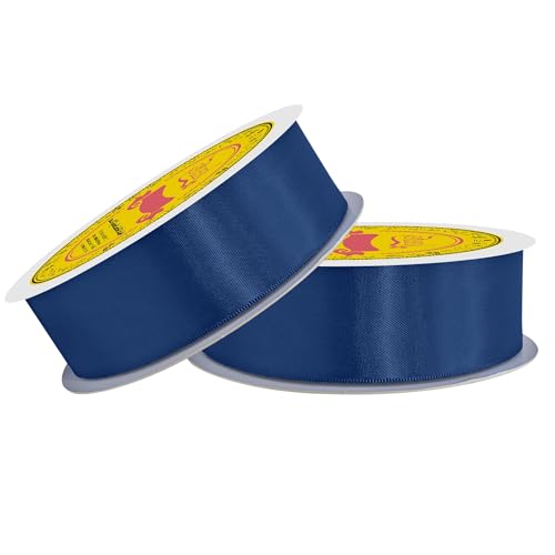 Image of 100 Yards Navy Blue Satin Ribbon Polyester Ribbon for Gift Wrapping Very Suitable for Weddings Party Hair Bow Invitation Decorations and More（1-1 /2 inch X 50Yards X 2 Roll）