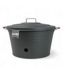 Livlig53 LIVLIG Schlauchkübel Metall, Schlauchtopf mit Deckel und Ablauflöchern für Gartenschläuche bis 20m, schöne Schlauchaufbewahrung Made in Europa, Anthrazit