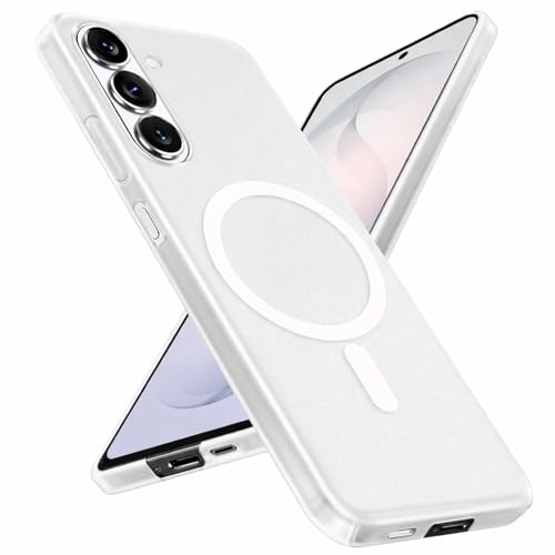 Image of DIZORO Matte Case for Samsung Galaxy S26 Compatible with MagSafe, Camera Lens Full Protection, Shockproof Translucent Frosted TPU Soft Phone Cover, Anti-Fingerprint (White)
