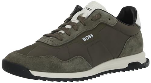 Image of BOSS Men's Zayn Low Profile Suede Leather Two Tone Sneaker