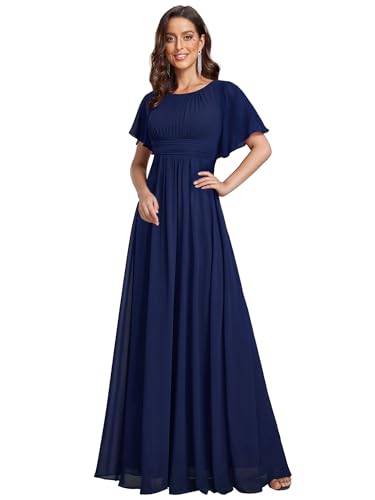 Ever-Pretty Abito Cerimonia Donna Eleganti Lungo a Maniche Corta Abito
