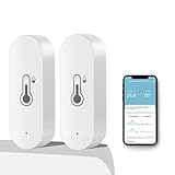 2 Pack WiFi Temperature Humidity Sensor Smart Hygrometer Thermometer Sensor with APP Remote Monitor and Alert High Precision Indoor Thermometer No Hub Required, Compatible with Alexa Google Assistant