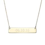 EVE'S ADDICTION Women's Custom Engraved Gold Plated Date Necklace - Engraved Bar Necklace - Date Necklace - Couples Necklace - Gifts for Mom