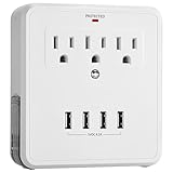 Bestten Multi Outlet Wall Mount Adapter Surge Protector with Four USB Charging Ports, 3 Electrical Outlet Extenders and 2 Slide Out Phone Holders