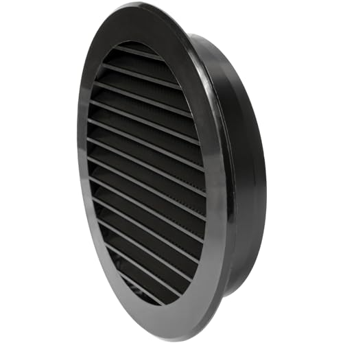 Image of Repa Market 5 Inch Round Black Vent Cover - Plastic Air Vent Grille with Built-In Mesh Screen - Louvered Exhaust and Supply Air Outlet for Wall or Ceiling - HVAC Ventilation Cover for Indoor Use