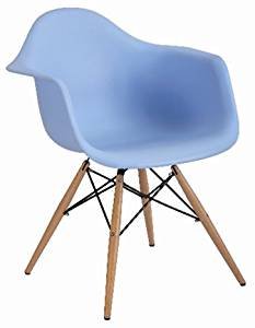 Molded Plastic Armchair with Dowel Leg Base - Blue