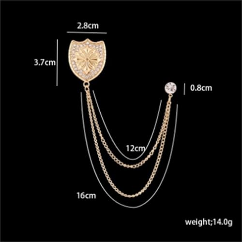 Image of 2PCS Crystal Hanging Chain Brooch Suit Pin for Men Women Vintage Crown Cross Star Diamond Broochs Gold and Silver Wedding Brooch for Clothes Dress Hats Bags Accessory