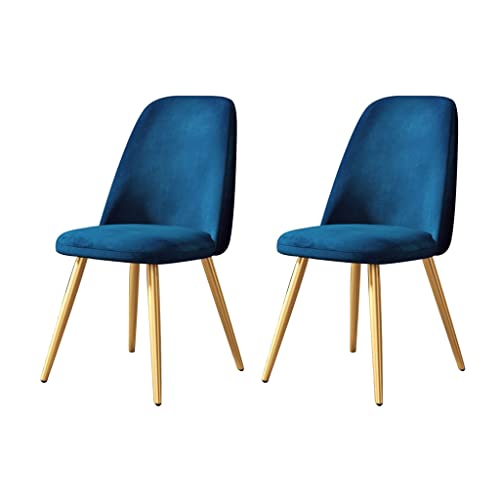 SJIALEN Modern Dining Room Chair Set of 2, Flannel with Metal Legs Kitchen Chairs Home Living Room Lounge Counter Chairs Kitchen Chair (Color : Blue)