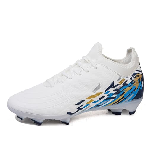 BAODLE Botas de fútbol para niños FG/AG para hombre, TF, profesionales, ligeras, para césped artificial, Fg Blanco, 43 EU