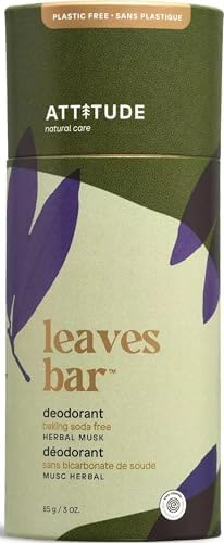 ATTITUDE Natural Deodorant, Aluminum-free, Odor Control & Long Lasting, Nourishing Ingredients, Castor and Jojoba Oils, Baking Soda-free, EWG Verified, For Men and Women, Herbal Musk, 3 Oz