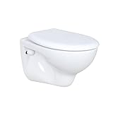 Wand Hänge-WC - Tiefspüler aus Sanitärkeramik, inkl. Soft-Close Deckel (Absenkautomatik), wandhängend & platzsparend, waagerechter Abgang, 35×36×50 cm, Weiß
