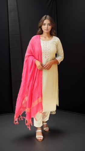 Image of Women Rayon Embroidered Kurta with Pant and Dupatta Set