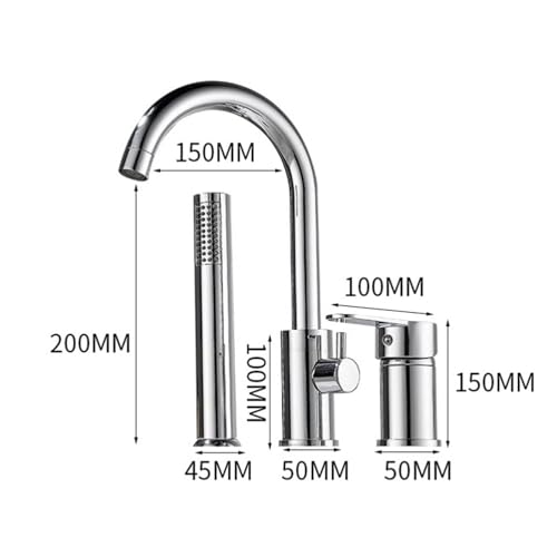 Robinet de bain avec douche à main LWX en finition chrome brossé durable
