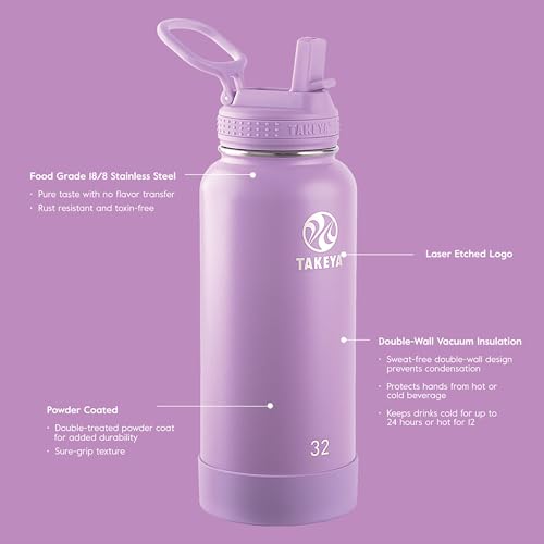 Image of Takeya 32 oz Actives Stainless Steel Water Bottle with Straw Lid - Leakproof, Double-Wall Insulated, Keeps Drinks Cold 24 hrs /Hot 12 hrs, BPA-Free, Powder-Coated, Gym & Travel, Fresh Mint