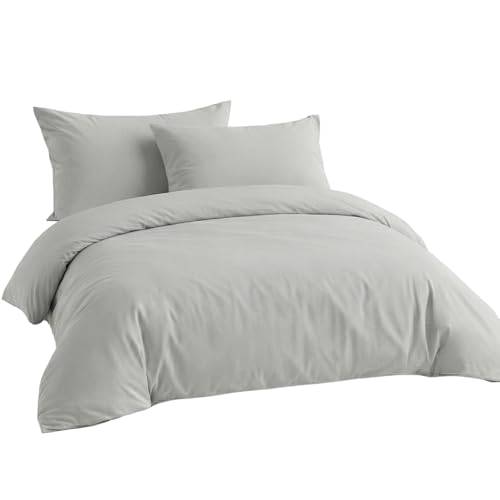 LivinEase Housse de Couette 260x240 cm avec 2 taies d'oreiller 65x65 cm - Parure de lit 260 x 240 cm - Parures de Couette en Microfibre brossée Douce Argente