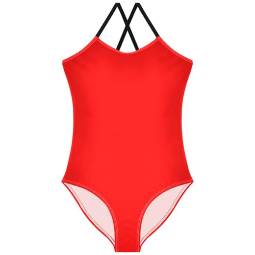 Pigsaly Girls One Piece Swimsuits Red Kids Cross Back Swimwear Toddler Beach Sport Bathing Suit 3T