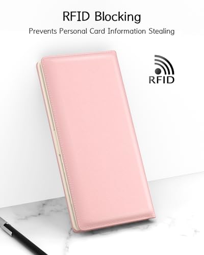 Image of Nipichsha Womens Wallet, RFID Slim Wallets for Women, Thin Ladies Credit Card Holder Purse, Cute Leather Bifold Clutch Billfold with 11 Card Slots & ID Window, Pink