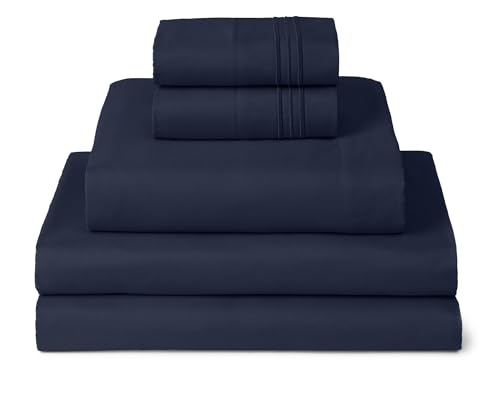 Image of Mellanni Split King Sheets Set - 5 PC Iconic Collection Bedding | Hotel Luxury, Extra Soft, Cooling Bed Sheets - Wrinkle, Fade, Stain Resistant (Split King, Navy Blue)