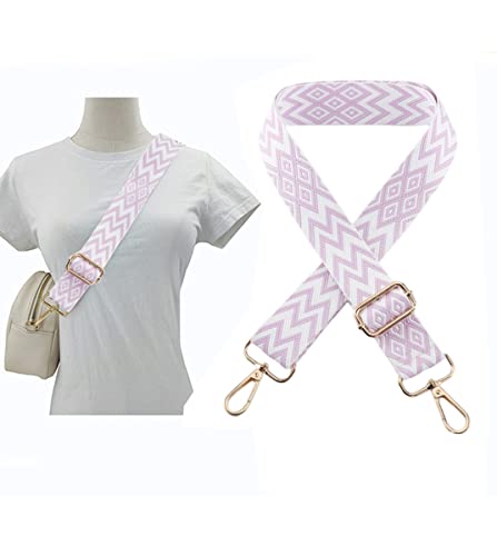 Image of 1pc Extendable Zigzags Jacquard Bag Strap with Clasps Geometric Webbing Belt for Shoulder Crossbag Messenger Bag Replacement (Lilac)