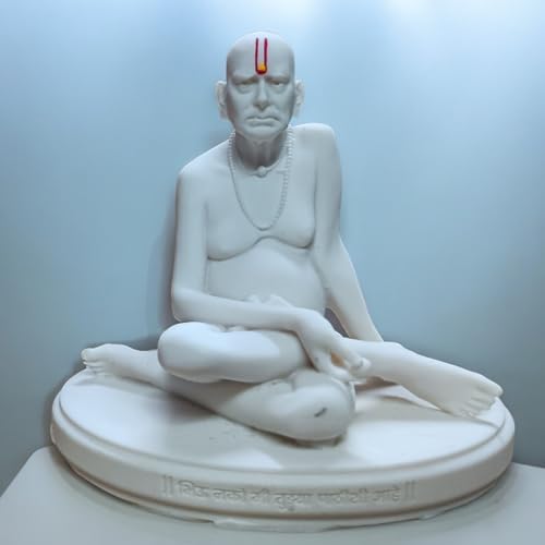 Image of KariGhar Marble Swami Samarth Idol Figurine Perfect for Car Dashboard and Housewarming White 3 Inch